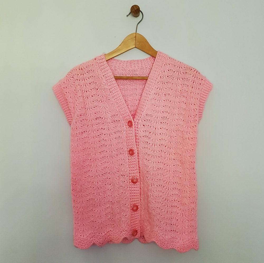 Vintage knit short sleeve cardigan sweater